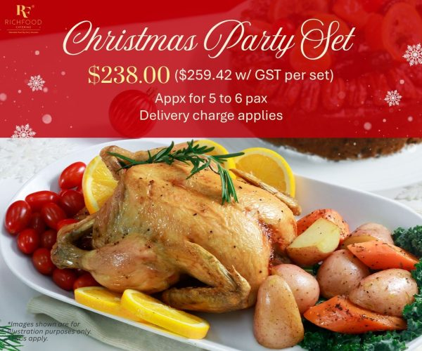 Christmas party set with roasted chicken